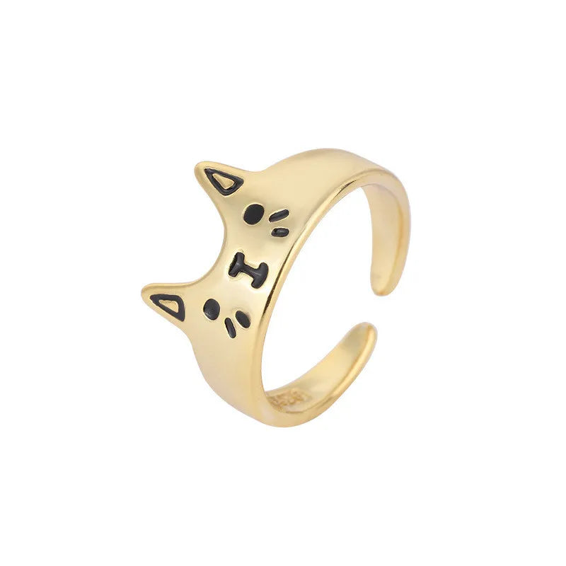 Lovely Cartoon Drop Oil Cat Open Rings for Women Men Vintage Fashion Animal Cat Opening Finger Ring Jewelry Gifts Wholesale