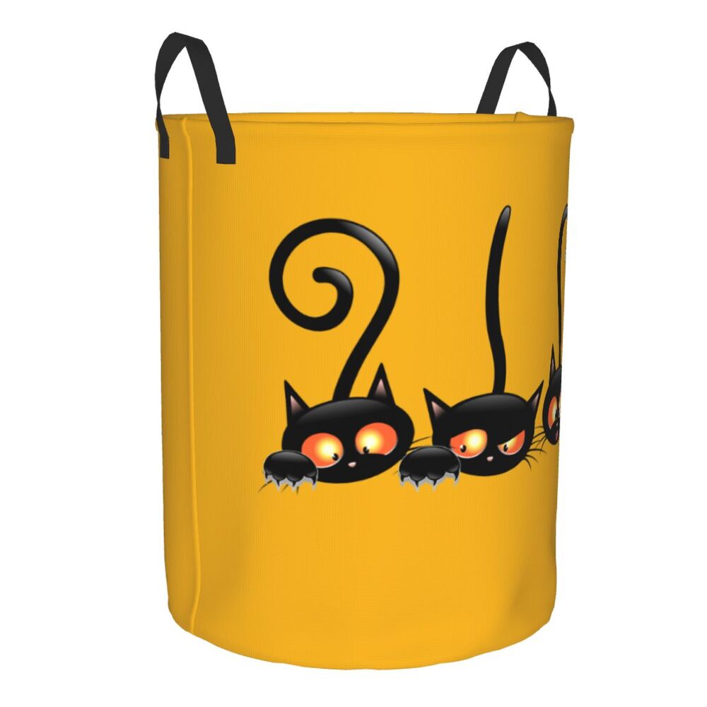 Custom Halloween Black Cat Skull Laundry Hamper Large Storage Basket Gothic Witch Girls Boys Toy Organizer