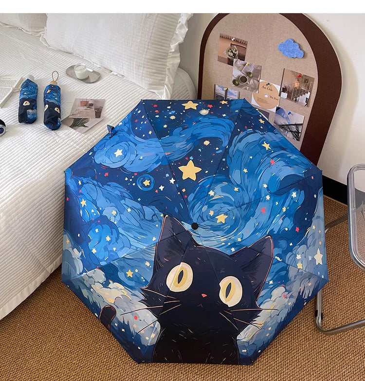 Blue Star Cat Umbrella Animal Cartoon Full Automatic Smart Sun Umbrella For Women Strong Sombrillas Para Lluvia Y Sol