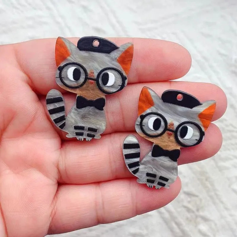 10pcs New Acrylic Cat Charms Pendant Designer Charms Fit Earring Keychain Jewelry Making DIY Jewelry Findings