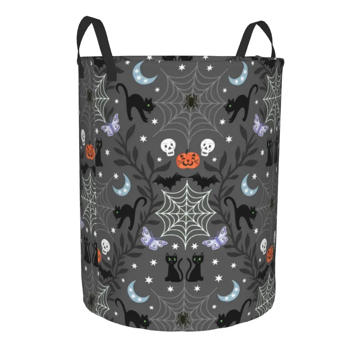 Custom Halloween Black Cat Skull Laundry Hamper Large Storage Basket Gothic Witch Girls Boys Toy Organizer