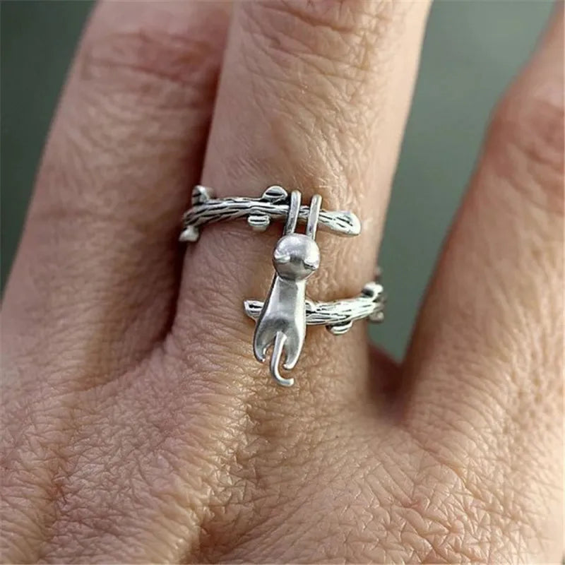 Lovely Cartoon Drop Oil Cat Open Rings for Women Men Vintage Fashion Animal Cat Opening Finger Ring Jewelry Gifts Wholesale