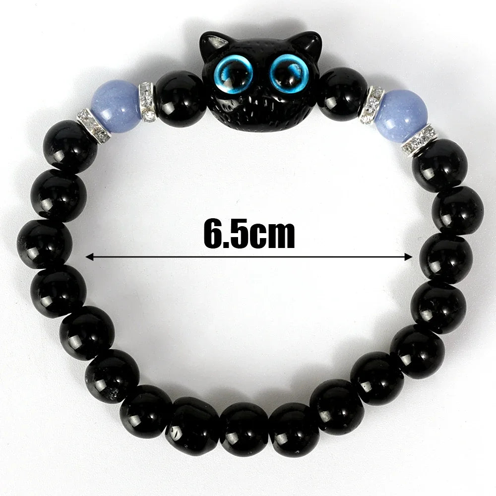 Cute Big Eye Cat Luminous Bracelets For Women Cartoon Animal Pendant Beaded Hand Chain Friendship Couple Bracelet Jewelry Gift