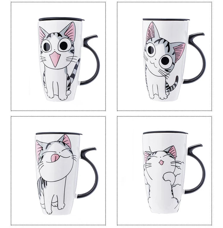 Drinkware 600ml Creative Cat Ceramic Mug With Lid Spoon Beer Cup of Coffee Original and Funny Cups to Give Away Couple Gift Mugs