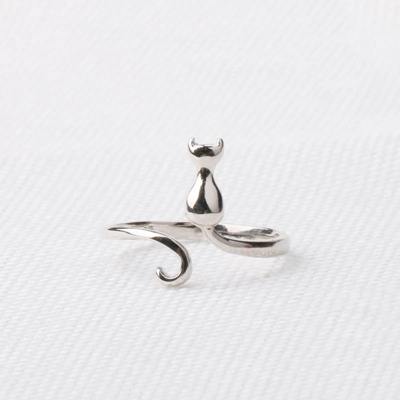 New Fashion Silver Color Open Finger Rings Cat Love Fish Moon Stone Pink Animal For Women Girl Jewelry Gift Dropship