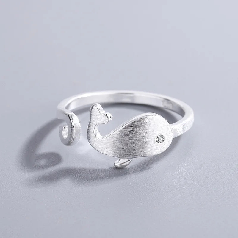 New Fashion Silver Color Open Finger Rings Cat Love Fish Moon Stone Pink Animal For Women Girl Jewelry Gift Dropship