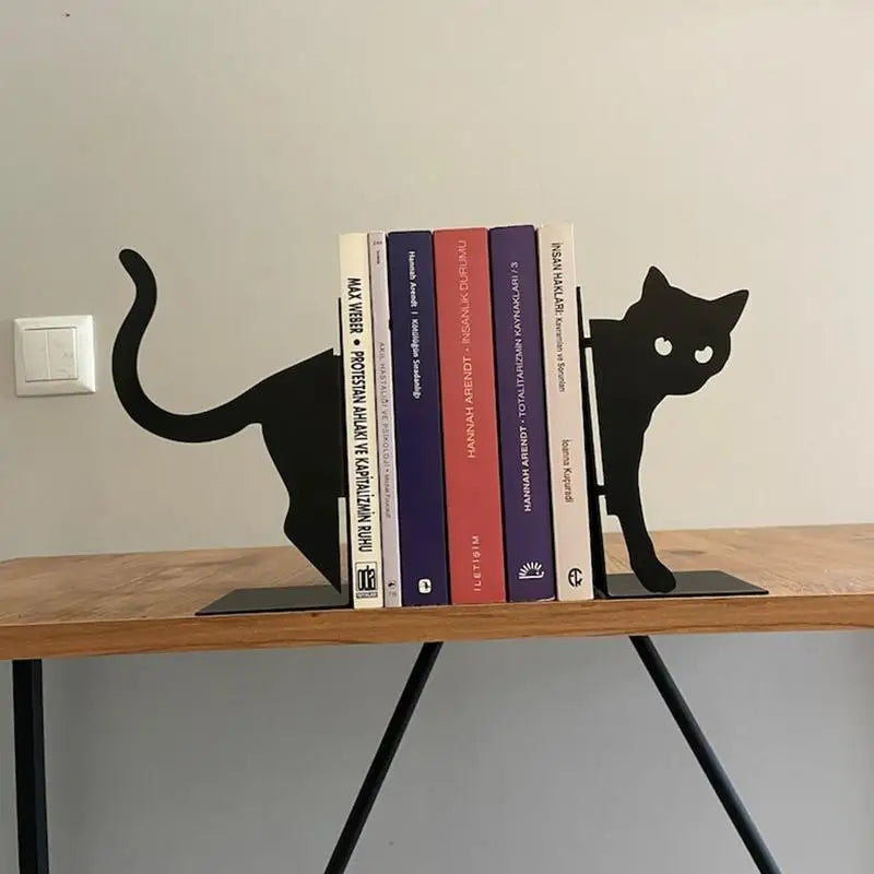 Cute Cat Bookends Metal Bookends Book Holders for Shelves Book Ends Bedroom Library Office School Book Desktop Organizer Gift