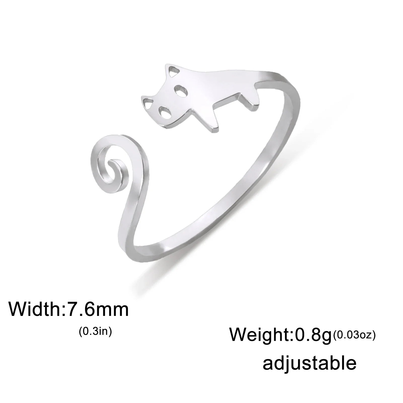 Skyrim Cute Cat Open Ring for Women Stainless Steel Kitten Adjustable Rings Fashion Animal Jewelry Birthday Gift Wholesale