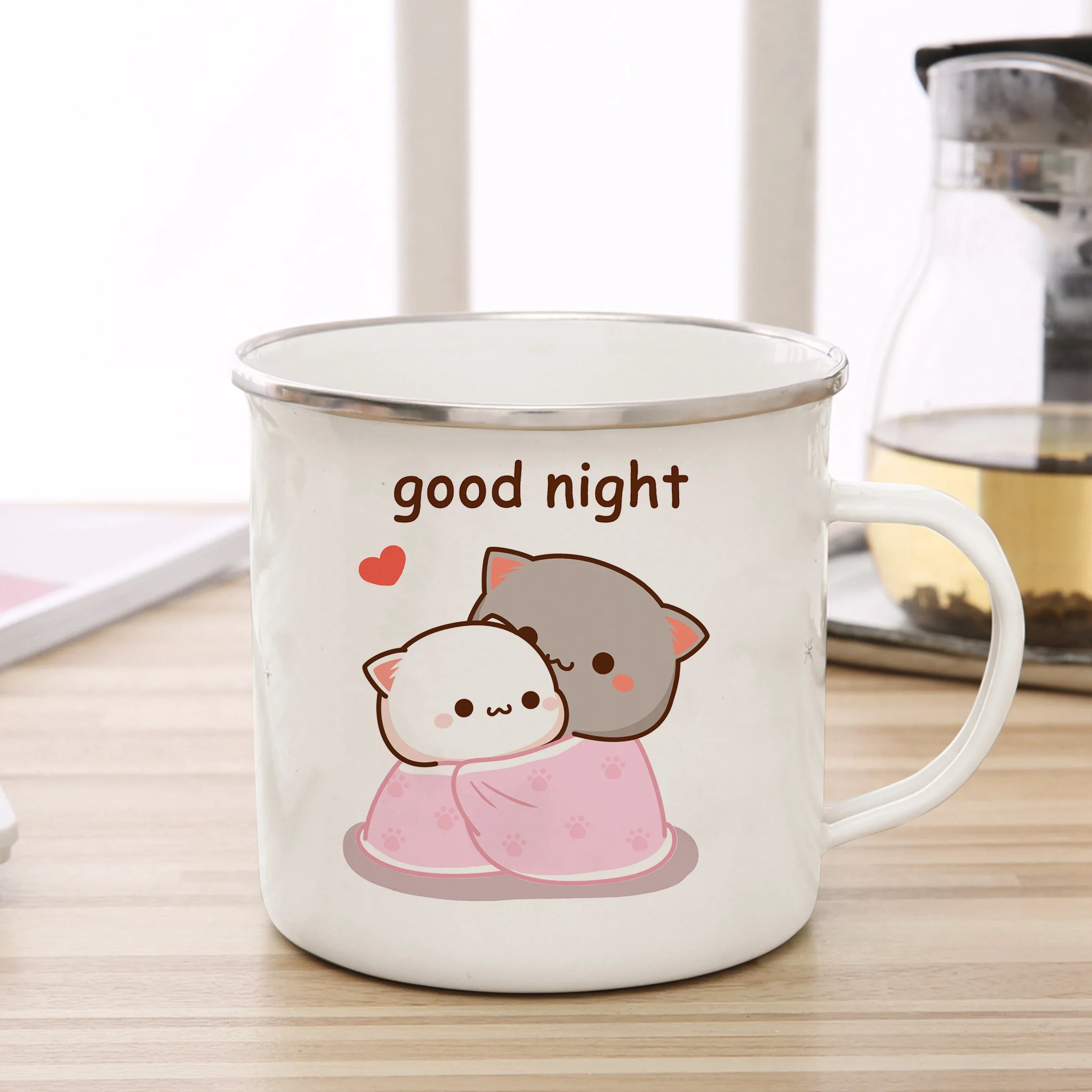 New Peach and Goma cat Enamel cup Coffee tea Mug cute animal Breakfast Dessert milk water cup couple gift