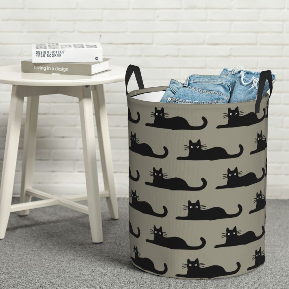 Custom Halloween Black Cat Skull Laundry Hamper Large Storage Basket Gothic Witch Girls Boys Toy Organizer