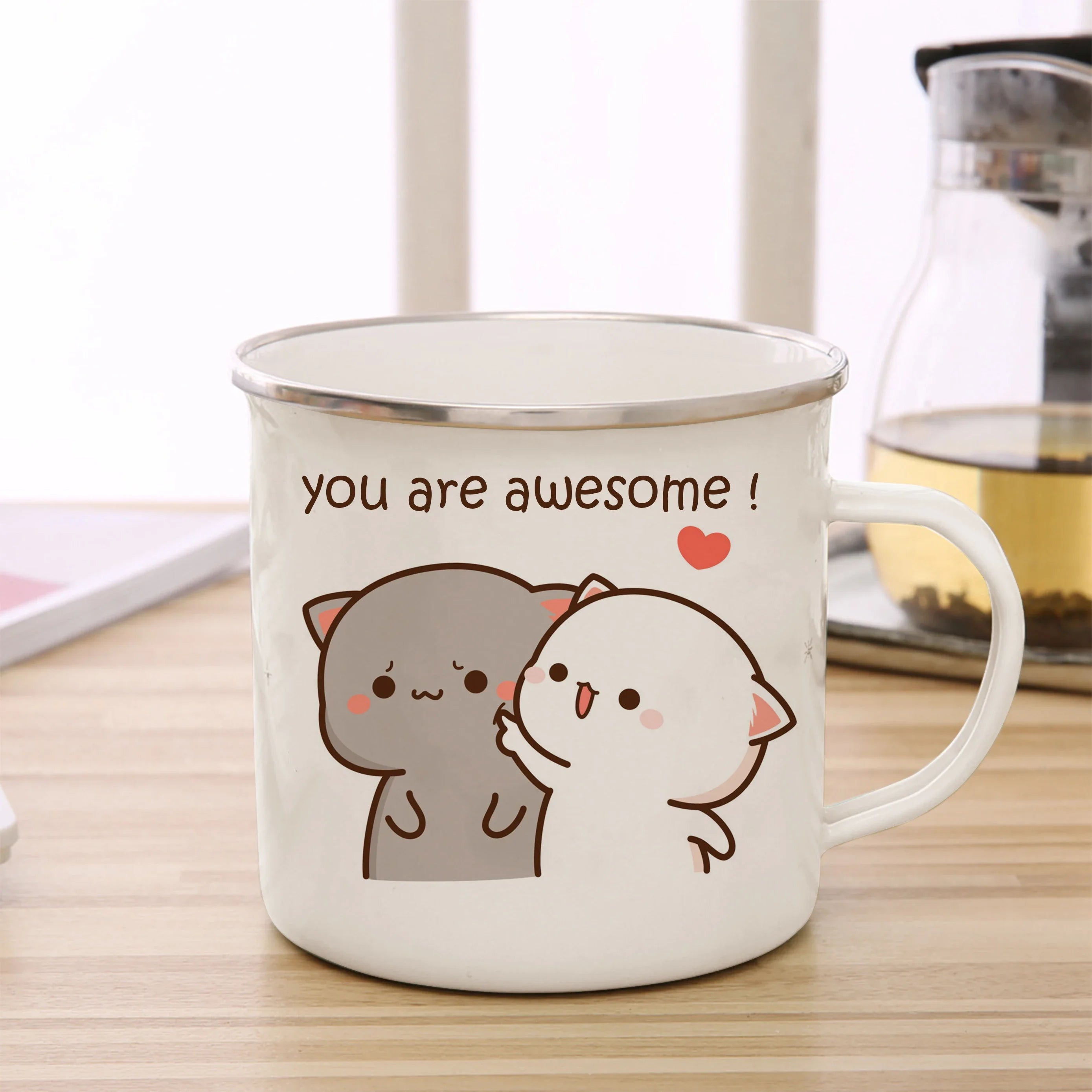 New Peach and Goma cat Enamel cup Coffee tea Mug cute animal Breakfast Dessert milk water cup couple gift