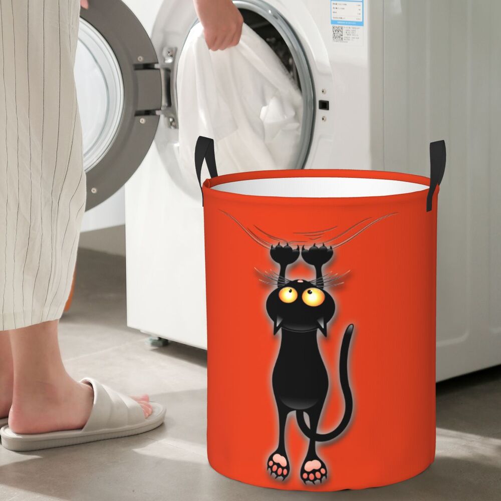 Custom Halloween Black Cat Skull Laundry Hamper Large Storage Basket Gothic Witch Girls Boys Toy Organizer