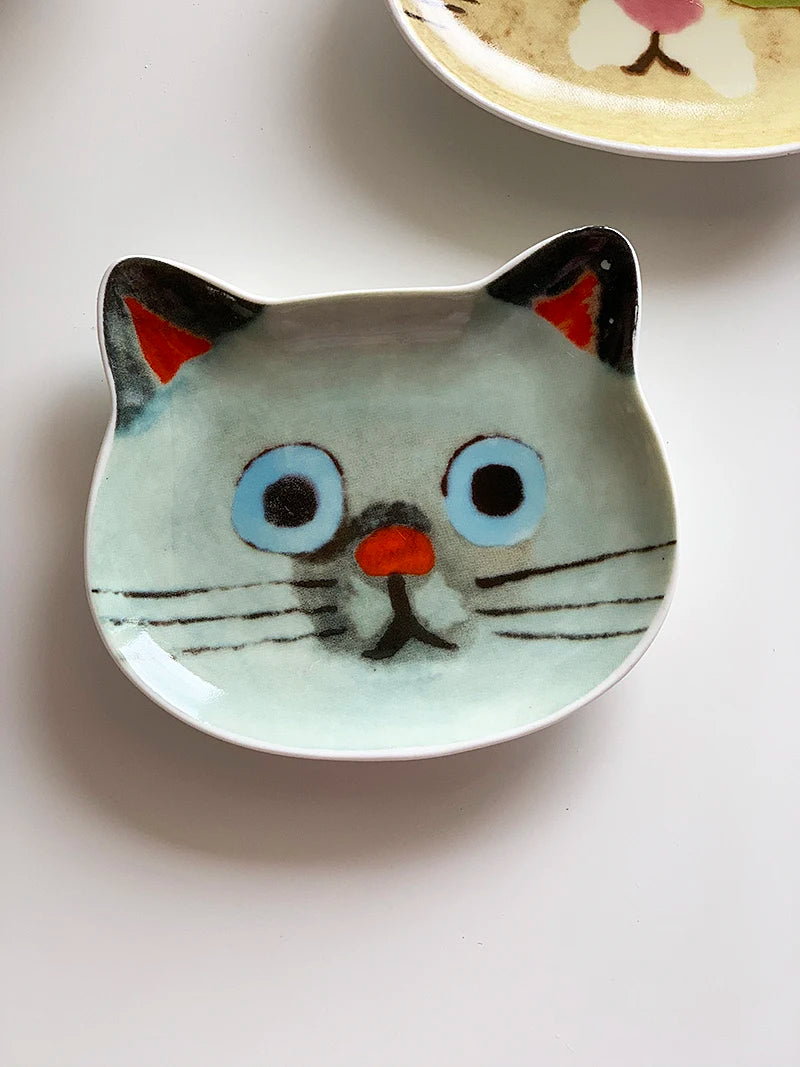 Cute Creative Super Animal Seasoning dish Cat Shape Children Tray Ceramic Plate Dish Kitchen Dinner Home Decoration Accessories