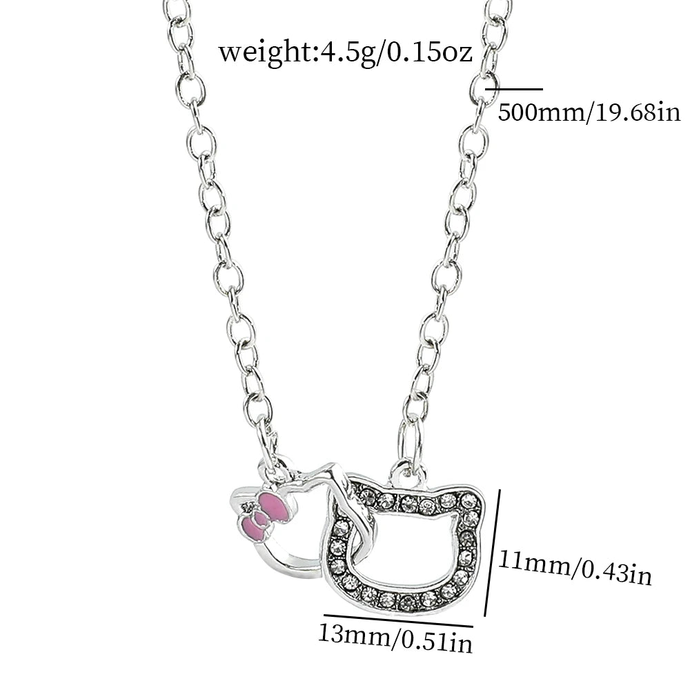 Hello Kitty Sanrio Necklace Silver Color Layer Shining Bling Women Clavicle Chain Elegant Charm Wed Pendant Jewelry Gift