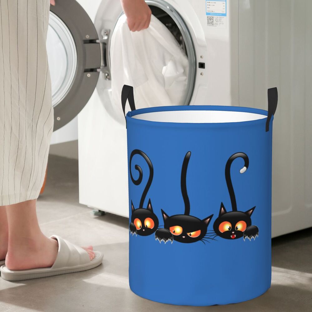 Custom Halloween Black Cat Skull Laundry Hamper Large Storage Basket Gothic Witch Girls Boys Toy Organizer