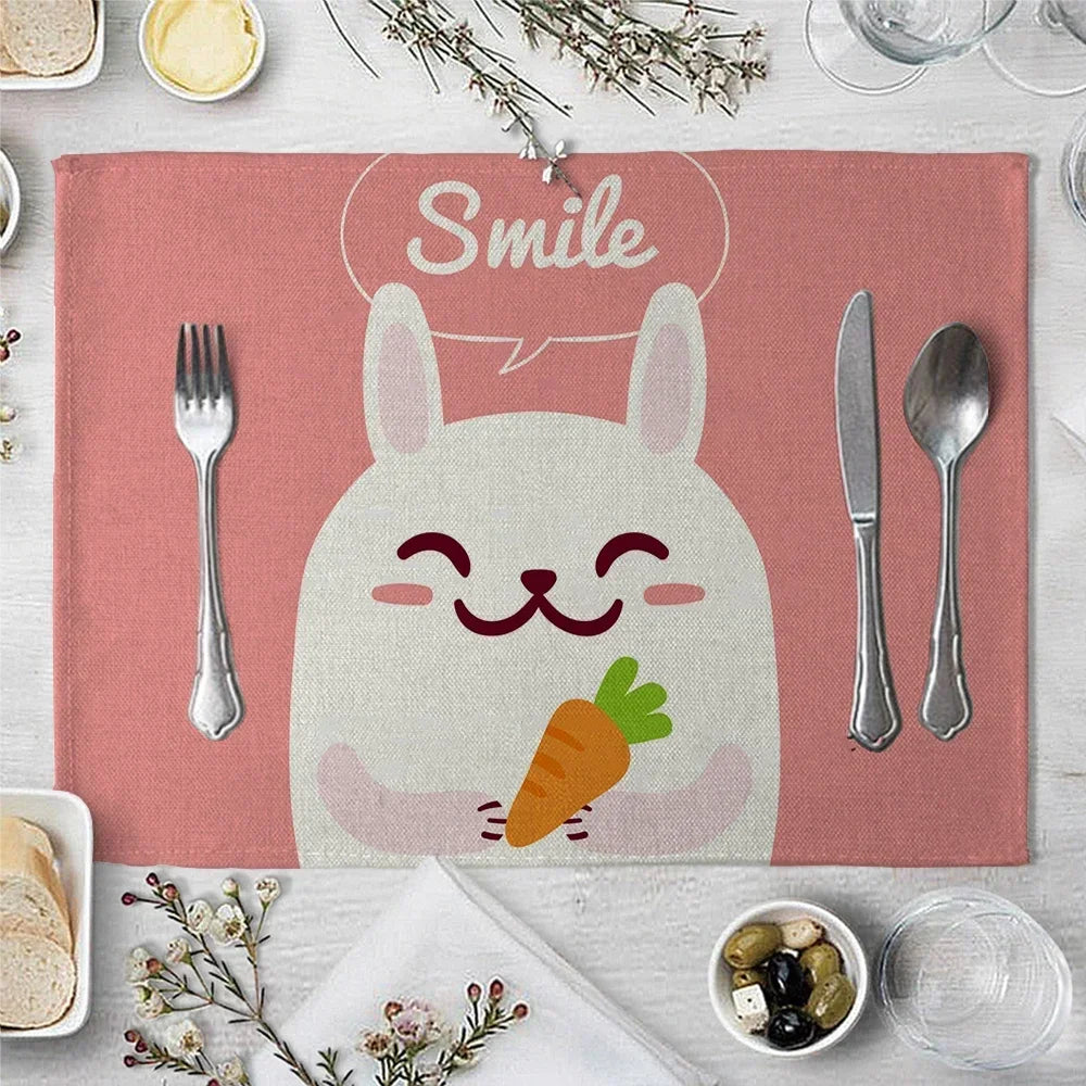 Cute Animal Childish Pattern Placemat Kitchen Decor Linen Dining Table Mats Coaster Pad Bowl Coffee Cup Tablecloth