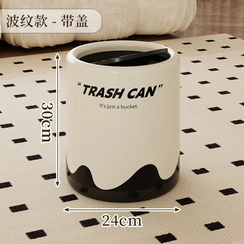 12L Black Cat/Ripple Style Trash Can High-capacity Bathroom Trash Bin Waterproof Wastebasket with Lid Living Room Lovely Dustbin