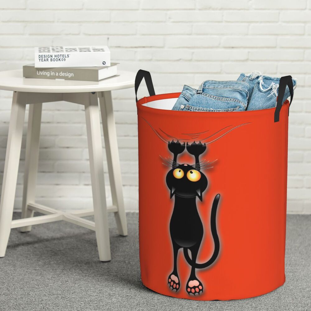 Custom Halloween Black Cat Skull Laundry Hamper Large Storage Basket Gothic Witch Girls Boys Toy Organizer