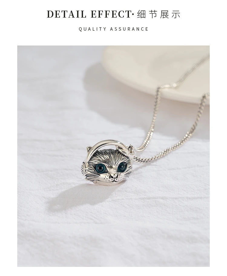 Fashion Cat Wearing Earphones Pendant Necklaces For Men and Women Retro Hip Hop Sweater Chain Goth Jewelry Punk Accessories Gift