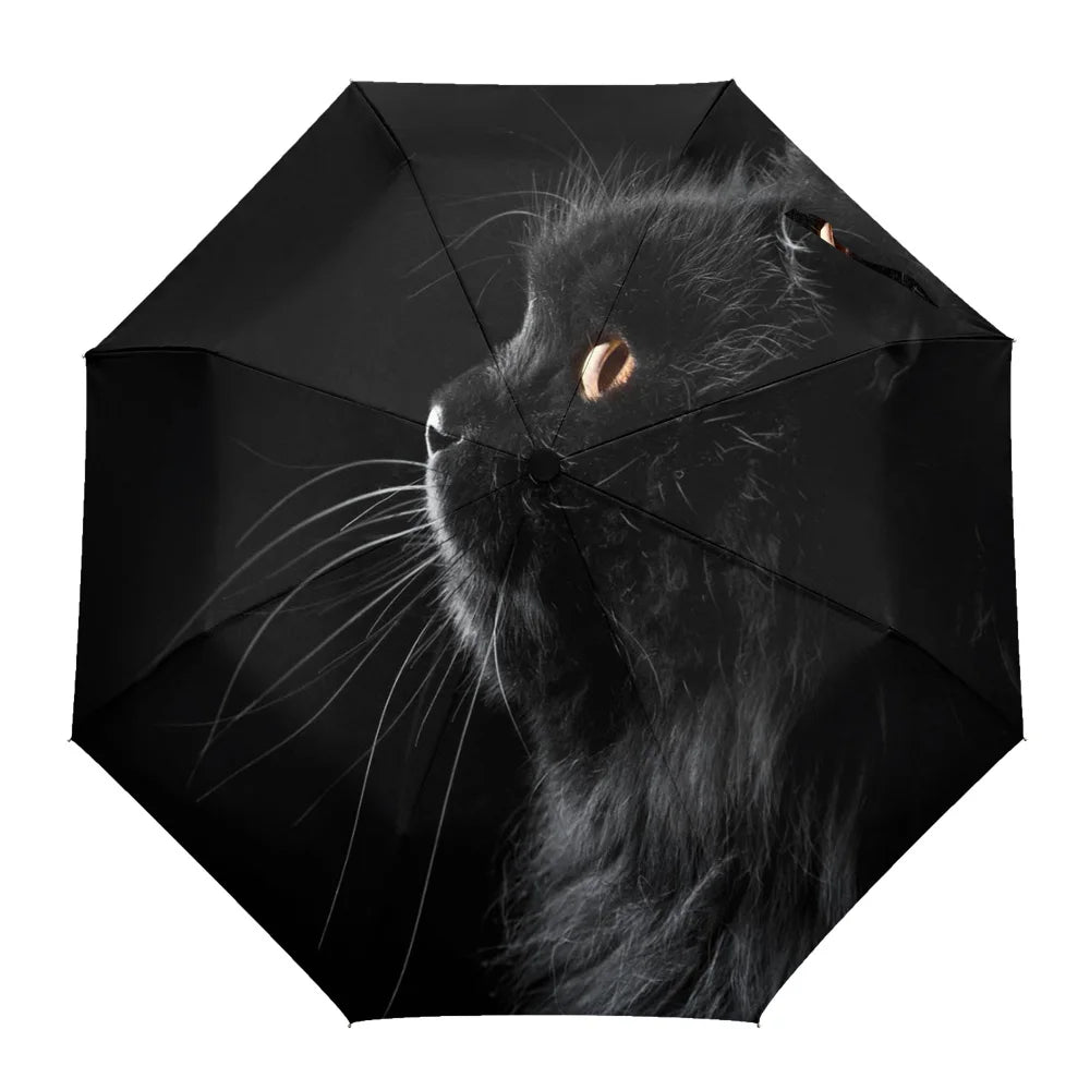 Black Cat Looking Sideways Print Women Men Rain Umbrella Three Folding Girl Durable Portable Automatic Umbrellas Gift Parasol