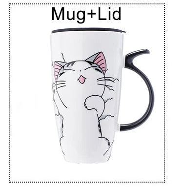 Drinkware 600ml Creative Cat Ceramic Mug With Lid Spoon Beer Cup of Coffee Original and Funny Cups to Give Away Couple Gift Mugs