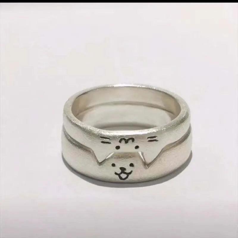 Fashion Adjustable Cat Dog Couple Rings for Women Simple Design Overlapping Wear Cute Gifts Rings for Girlfriend Wedding Jewelry