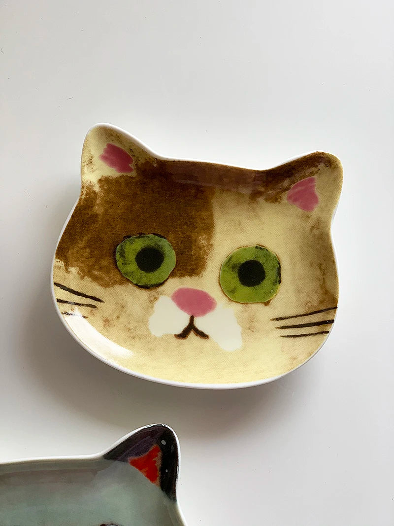 Cute Creative Super Animal Seasoning dish Cat Shape Children Tray Ceramic Plate Dish Kitchen Dinner Home Decoration Accessories