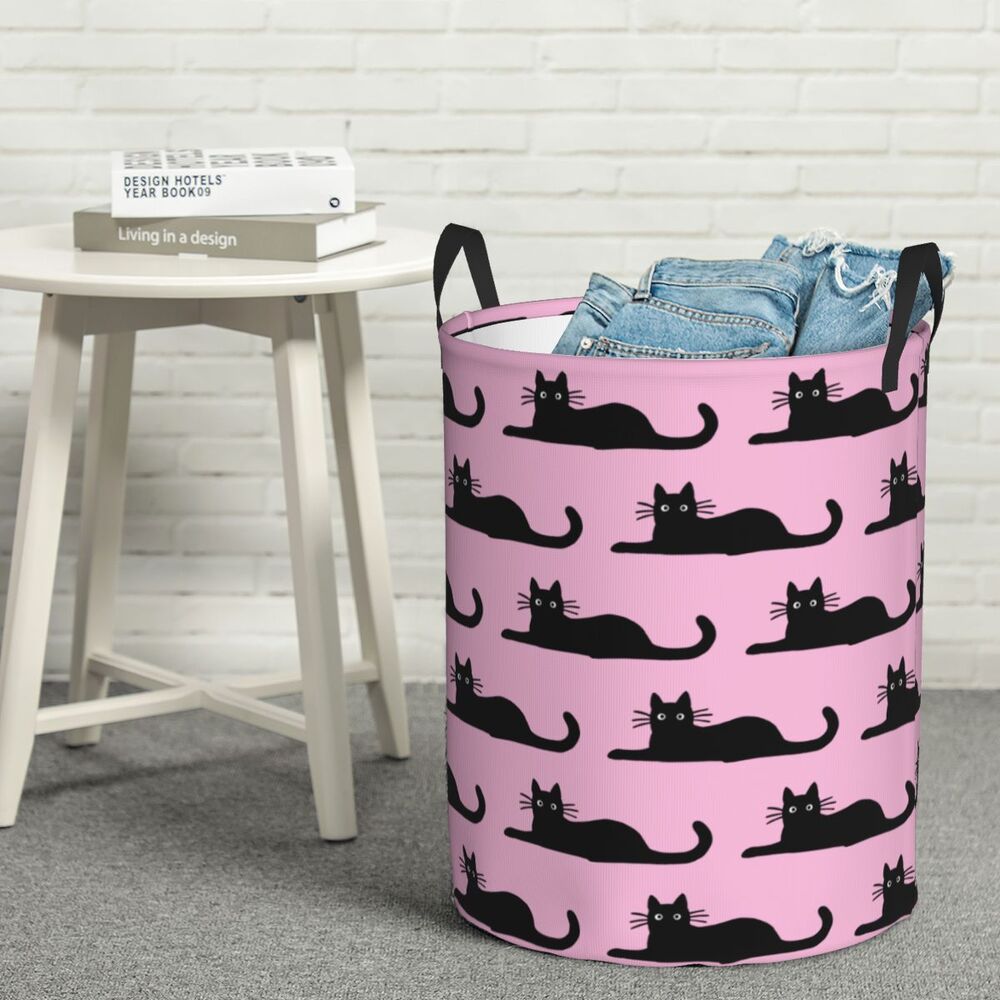 Custom Halloween Black Cat Skull Laundry Hamper Large Storage Basket Gothic Witch Girls Boys Toy Organizer