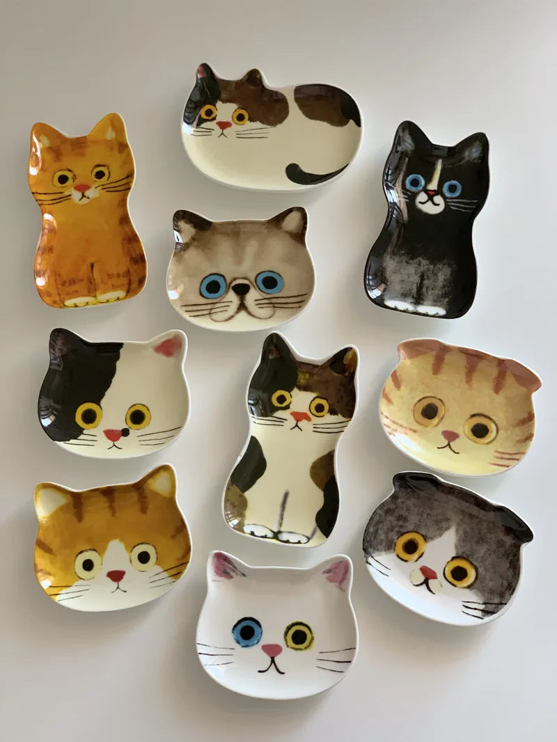 Cute Creative Super Animal Seasoning dish Cat Shape Children Tray Ceramic Plate Dish Kitchen Dinner Home Decoration Accessories