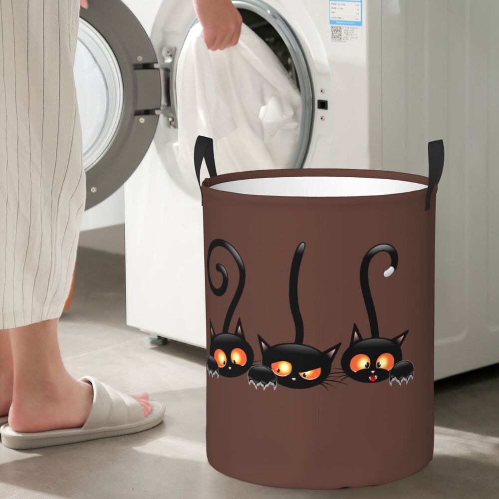 Custom Halloween Black Cat Skull Laundry Hamper Large Storage Basket Gothic Witch Girls Boys Toy Organizer