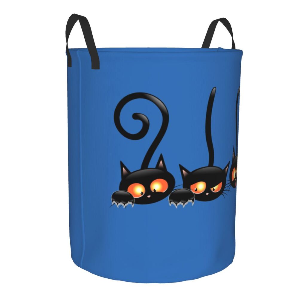 Custom Halloween Black Cat Skull Laundry Hamper Large Storage Basket Gothic Witch Girls Boys Toy Organizer