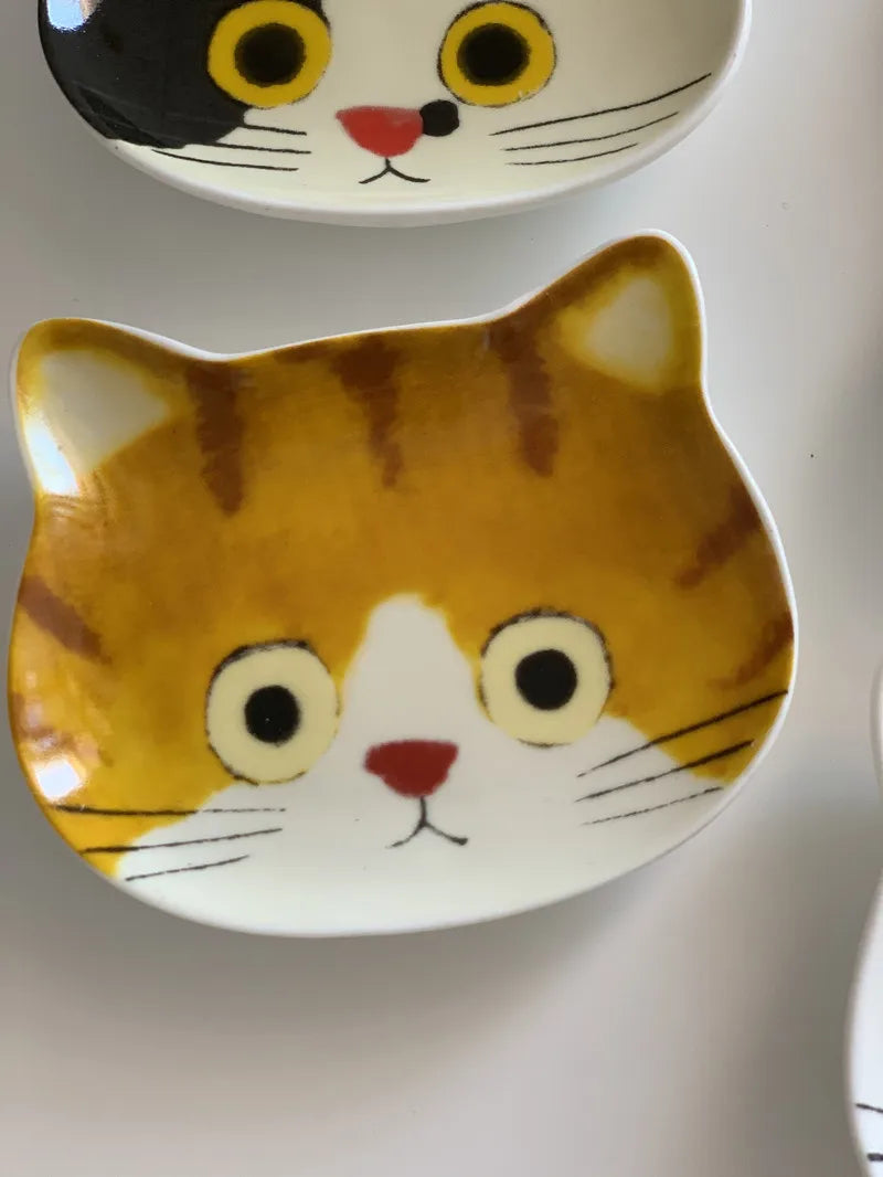 Cute Creative Super Animal Seasoning dish Cat Shape Children Tray Ceramic Plate Dish Kitchen Dinner Home Decoration Accessories