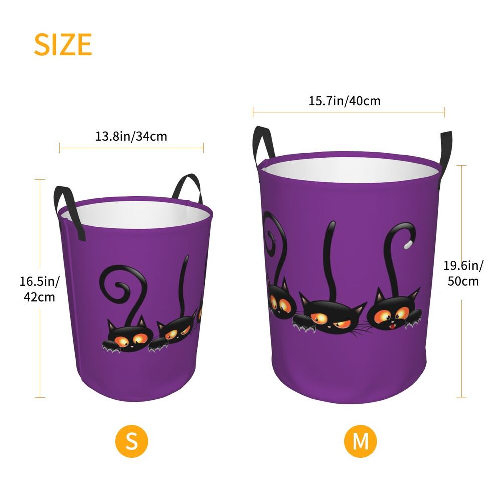 Custom Halloween Black Cat Skull Laundry Hamper Large Storage Basket Gothic Witch Girls Boys Toy Organizer