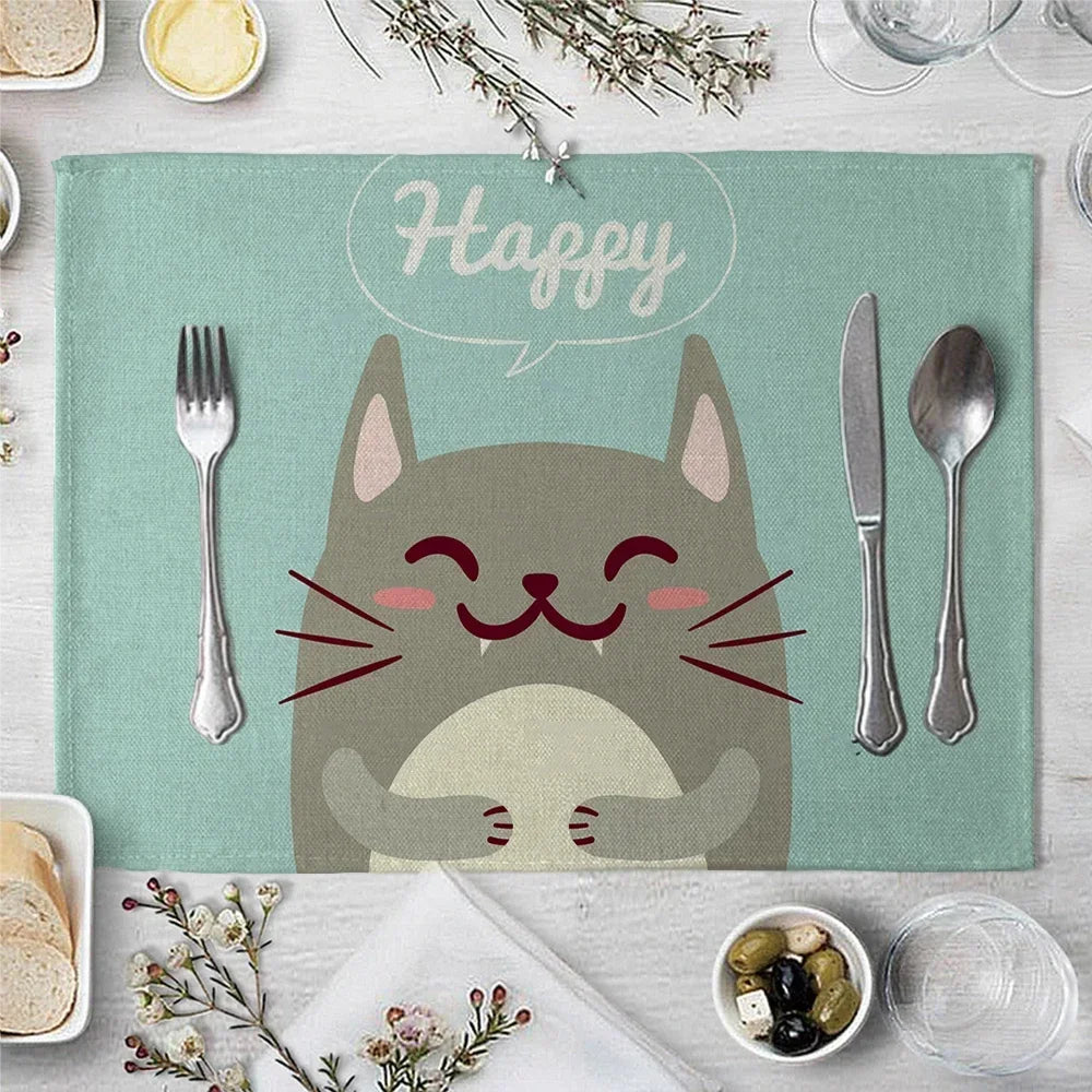 Cute Animal Childish Pattern Placemat Kitchen Decor Linen Dining Table Mats Coaster Pad Bowl Coffee Cup Tablecloth