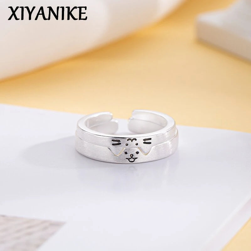 XIYANIKE Cute Animal Dog Cat Cuff Finger Rings For Men Women Summer Fashion New Jewelry Lovers Gift Party anillos mujer