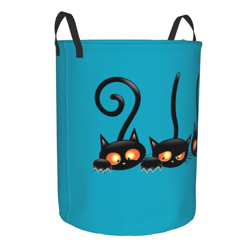 Custom Halloween Black Cat Skull Laundry Hamper Large Storage Basket Gothic Witch Girls Boys Toy Organizer