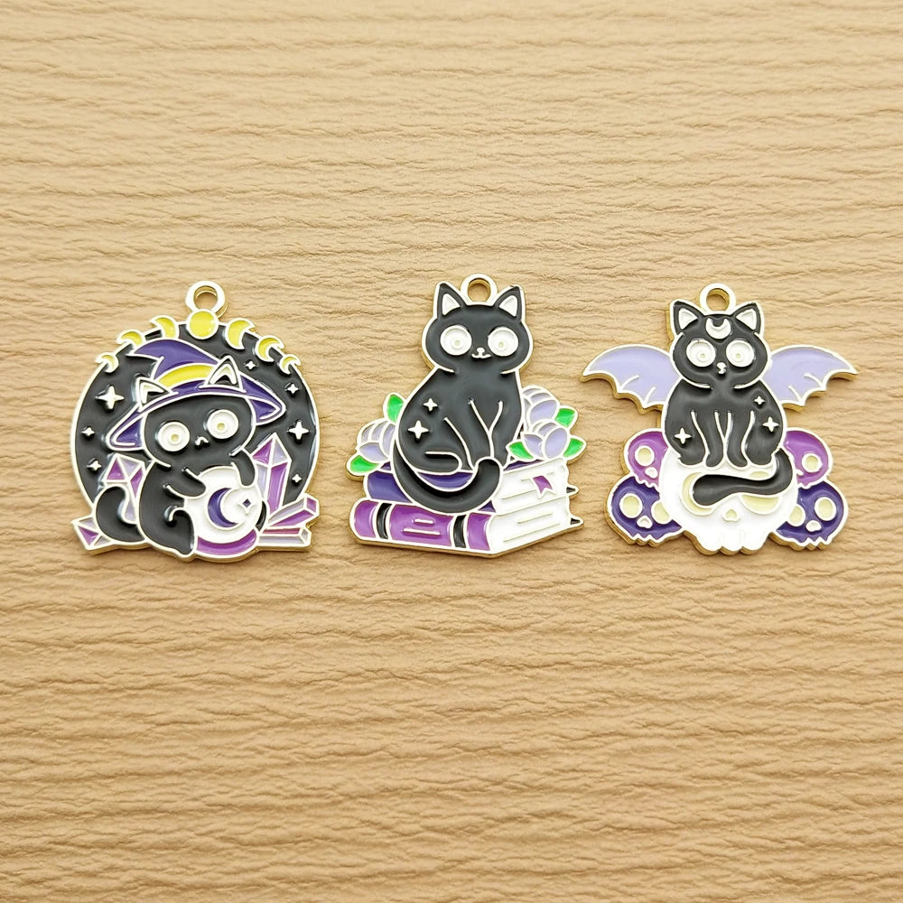 10pcs Cute Cat Charm Jewelry Accessories Enamel Necklace Earring Bracelet Pendant Diy Making Supplies Alloy Metal Gold Plated