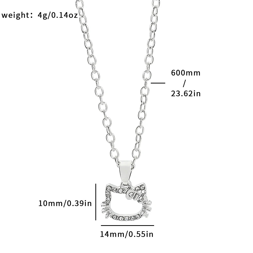 Hello Kitty Sanrio Necklace Silver Color Layer Shining Bling Women Clavicle Chain Elegant Charm Wed Pendant Jewelry Gift