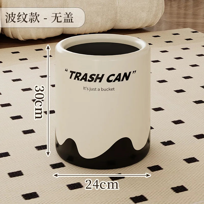 12L Black Cat/Ripple Style Trash Can High-capacity Bathroom Trash Bin Waterproof Wastebasket with Lid Living Room Lovely Dustbin