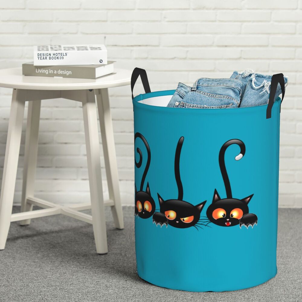 Custom Halloween Black Cat Skull Laundry Hamper Large Storage Basket Gothic Witch Girls Boys Toy Organizer