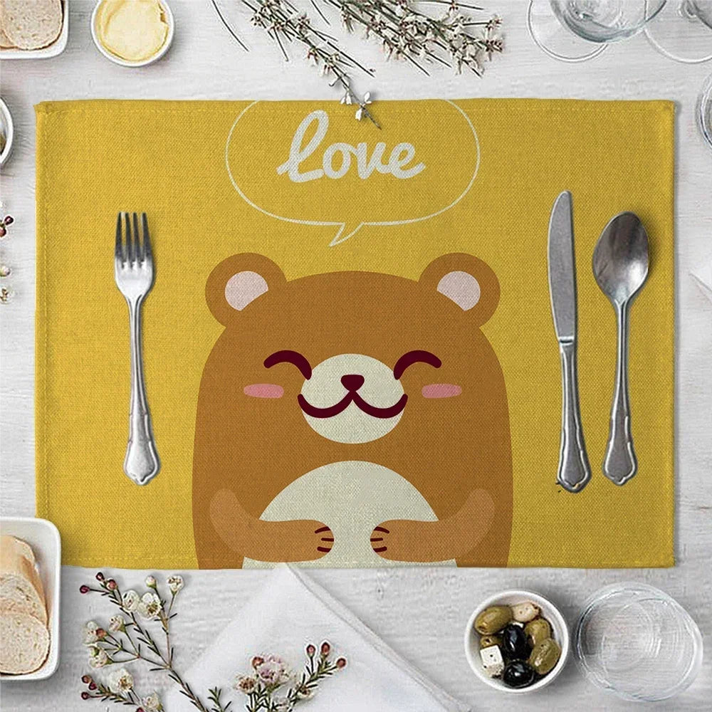 Cute Animal Childish Pattern Placemat Kitchen Decor Linen Dining Table Mats Coaster Pad Bowl Coffee Cup Tablecloth