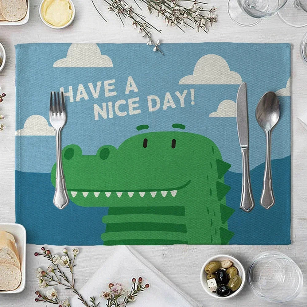 Cute Animal Childish Pattern Placemat Kitchen Decor Linen Dining Table Mats Coaster Pad Bowl Coffee Cup Tablecloth