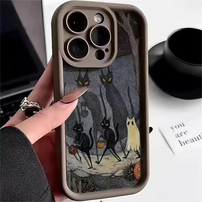 Dark Funny Monster Cat Case For OPPO A38 A58 A78 A98 5G A18 A17A16 A52 A57 A77 A3S A5S A31 A5 A9 2020 A55 A54 A53 A96 A92 Cover