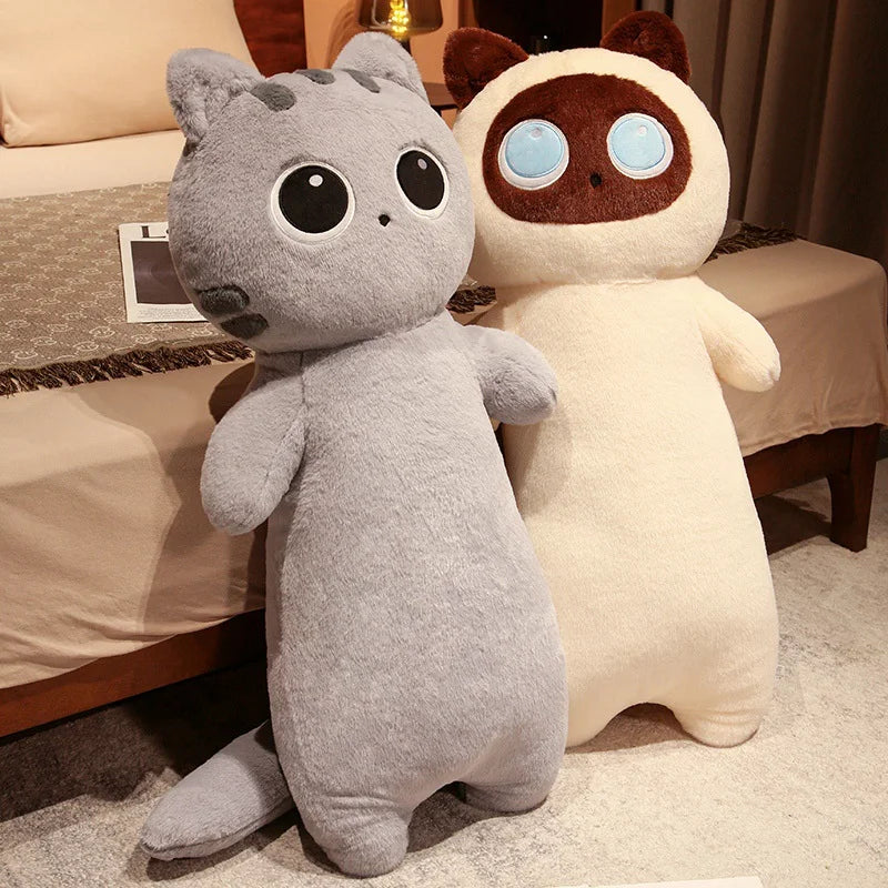 1PC 65~130cm Long Giant Cats Plush Toy Cylidrical Animal Bolster Pillow Kawaii Cat Stuffed Plushie Children Sleeping Friend Gift