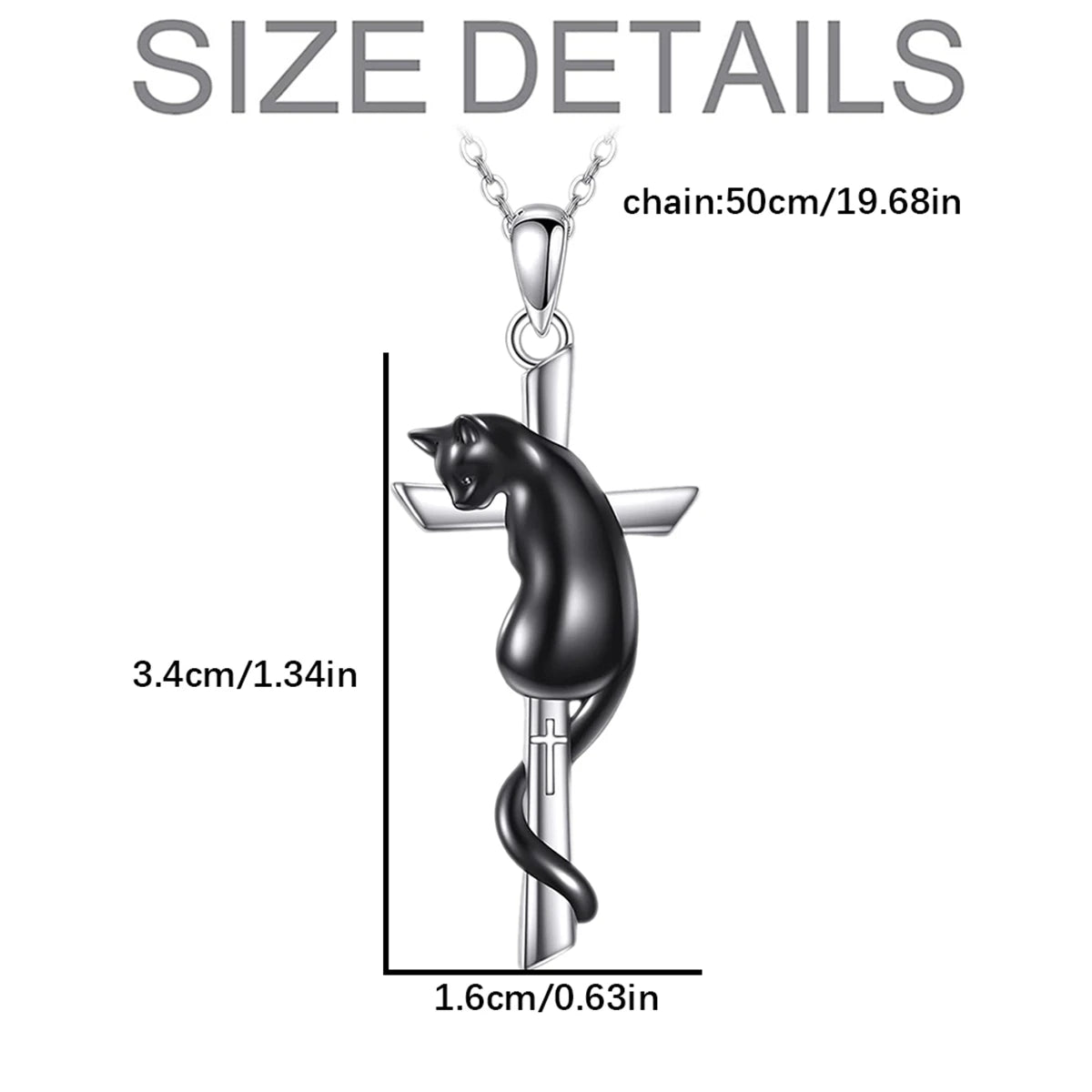 Exquisite Cool Black Cat Cross Pendant Men's and Women's Necklace Stainless Steel Chain Perfect Anniversary Party Gift Jewelry