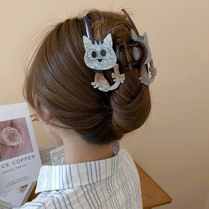 Cartoon Kitten Acrylic Hairpin Shark Clip Hair Claw for Women Korean Cute Hair Accessories