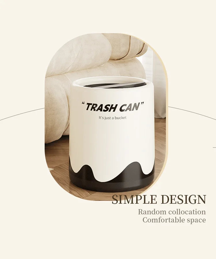 12L Black Cat/Ripple Style Trash Can High-capacity Bathroom Trash Bin Waterproof Wastebasket with Lid Living Room Lovely Dustbin