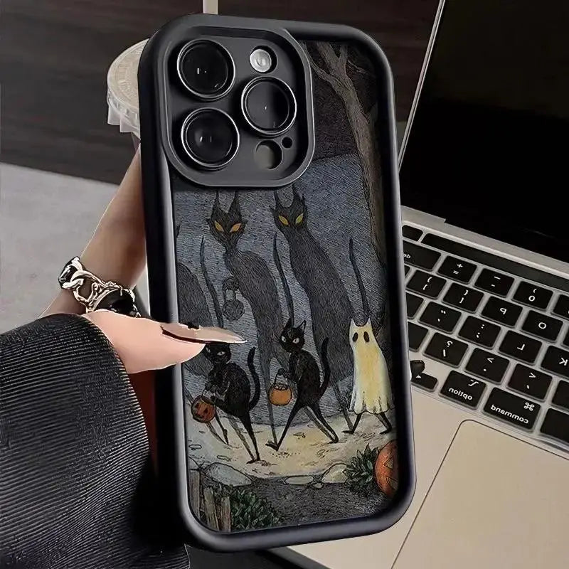 Dark Funny Monster Cat Case For OPPO A38 A58 A78 A98 5G A18 A17A16 A52 A57 A77 A3S A5S A31 A5 A9 2020 A55 A54 A53 A96 A92 Cover