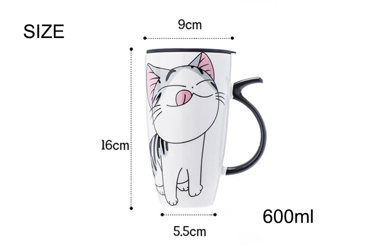 Drinkware 600ml Creative Cat Ceramic Mug With Lid Spoon Beer Cup of Coffee Original and Funny Cups to Give Away Couple Gift Mugs