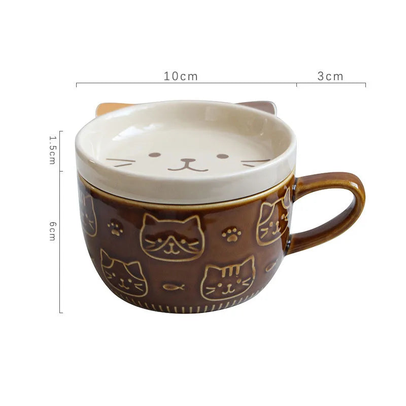 Cartoon Cat With Cover Coffee Cup Cute Breakfast Cup Creative Coffee Cup Milk Cup Couple Water Cup With Lid